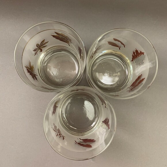 Libbey Double Old Fashioned Frost Gold Leaves Glasses 4 1/8" High Lot of 3 - Picture 5 of 10